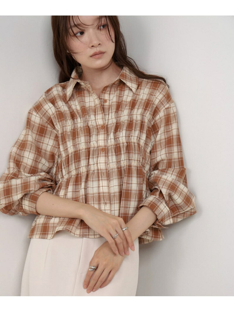 Rakuten - 【SALE／20%OFF】シャーリングビスチェ風デザインチェックシャツ Bab バブ / ブージュルード トップス シャツ・ブラウス ブラック ブラウン ベージュ【RBA_E】[Rakuten Fashion]