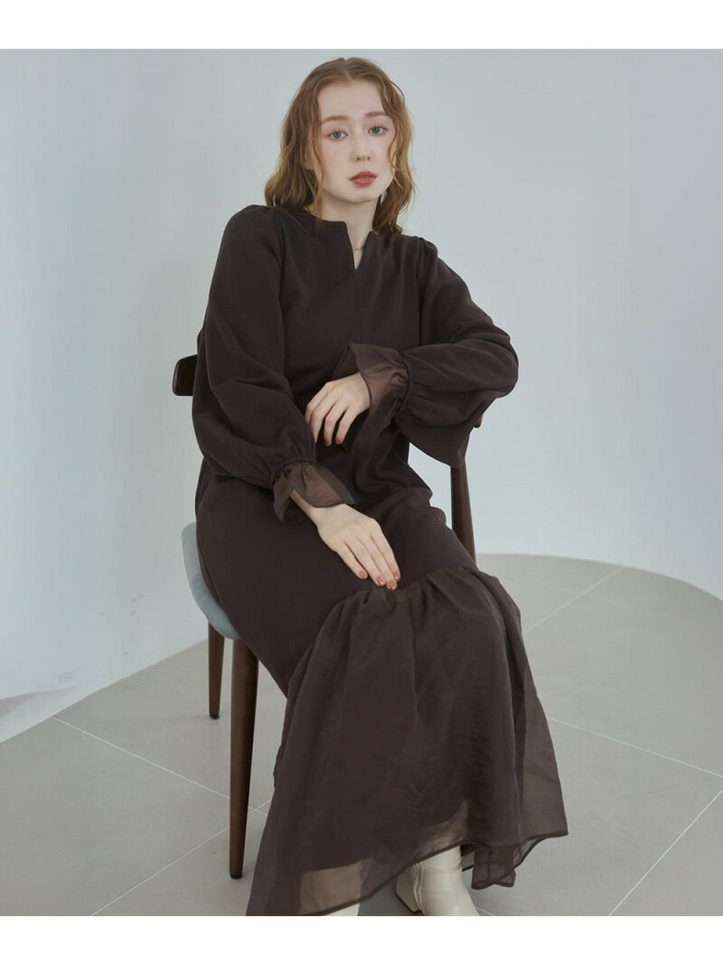 【低身長~高身長向けサイズあり】オーガンジー切替スウェットワンピース Bab バブ / ブージュルード ワンピース・ドレス ワンピース ホワイト ブラック ブラウン【送料無料】[Rakuten Fashion]のサムネイル