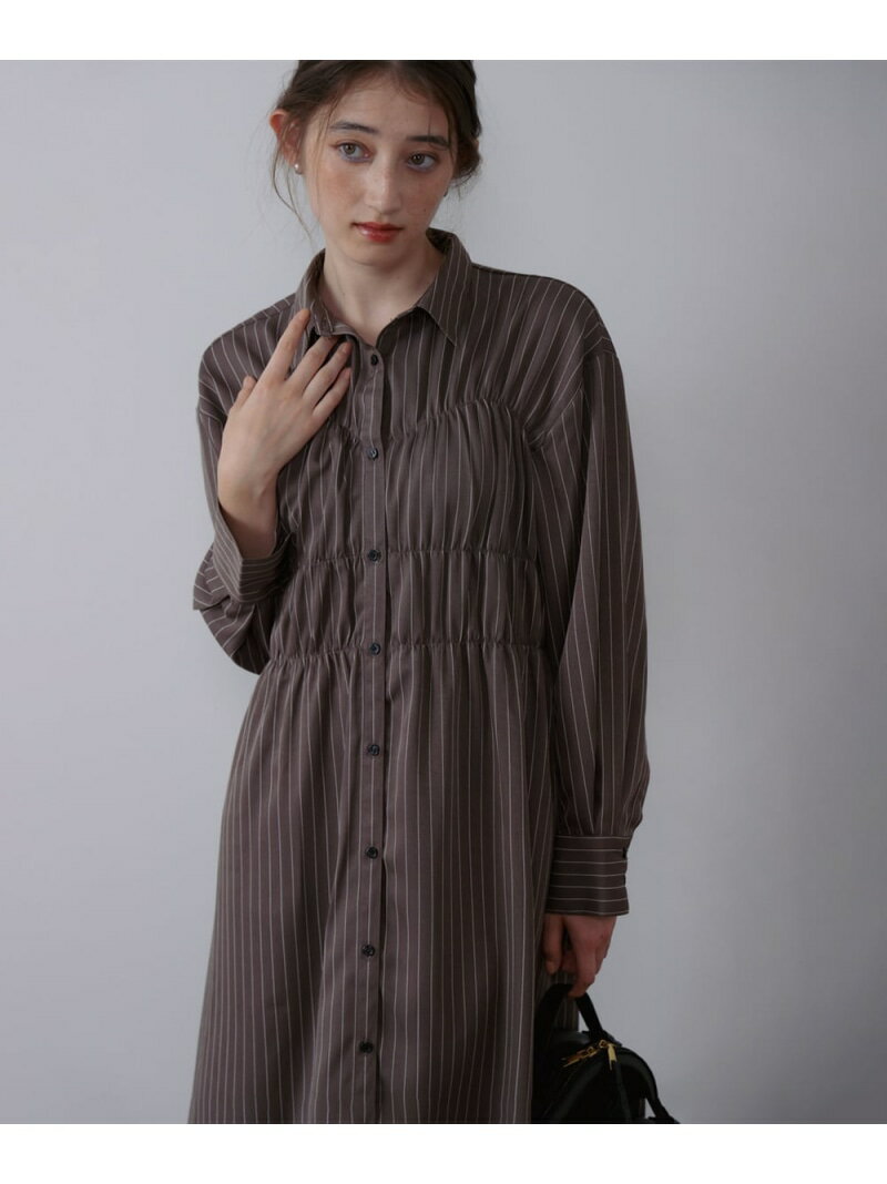 【低身長~高身長向けサイズあり】ストライプビスチェ風シャツワンピース Bab バブ / ブージュルード ワンピース・ドレス ワンピース ホワイト ブラウン グレー【送料無料】[Rakuten Fashion]のサムネイル
