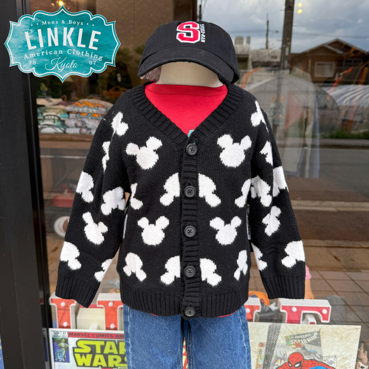 ミッキーマウス刺繍 ダークグレー カーディガン　XL ミッキーマウス刺繍 ダークグレー カーディガン XL ミッキーマウス刺繍