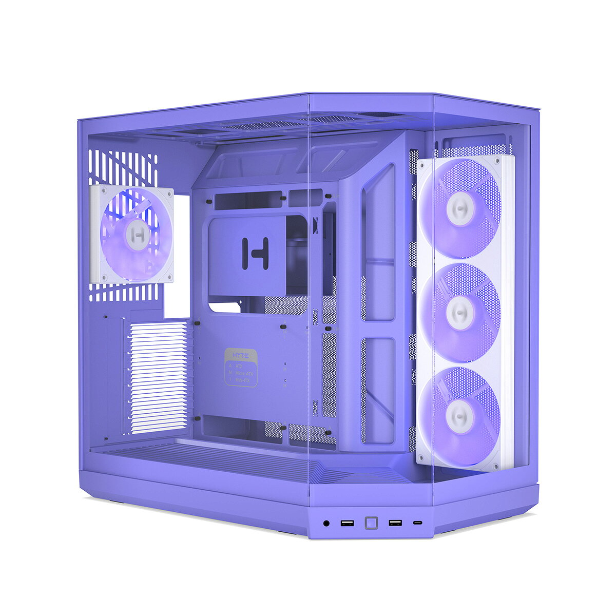 HYTE PCケース Y50 RGB パープル スリムベゼルの3面パノラマガラスを搭載したミドルタワーPCケース HYTE Taro Milk (タロミルク)