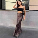 セクシー ヒョウ柄 ドレープ感 ストリート エレガント シワになりにくい ポリエステル ロング 春夏 欧米風 マキシ丈 微ストレッチ タイトシルエット マーメイドスカート