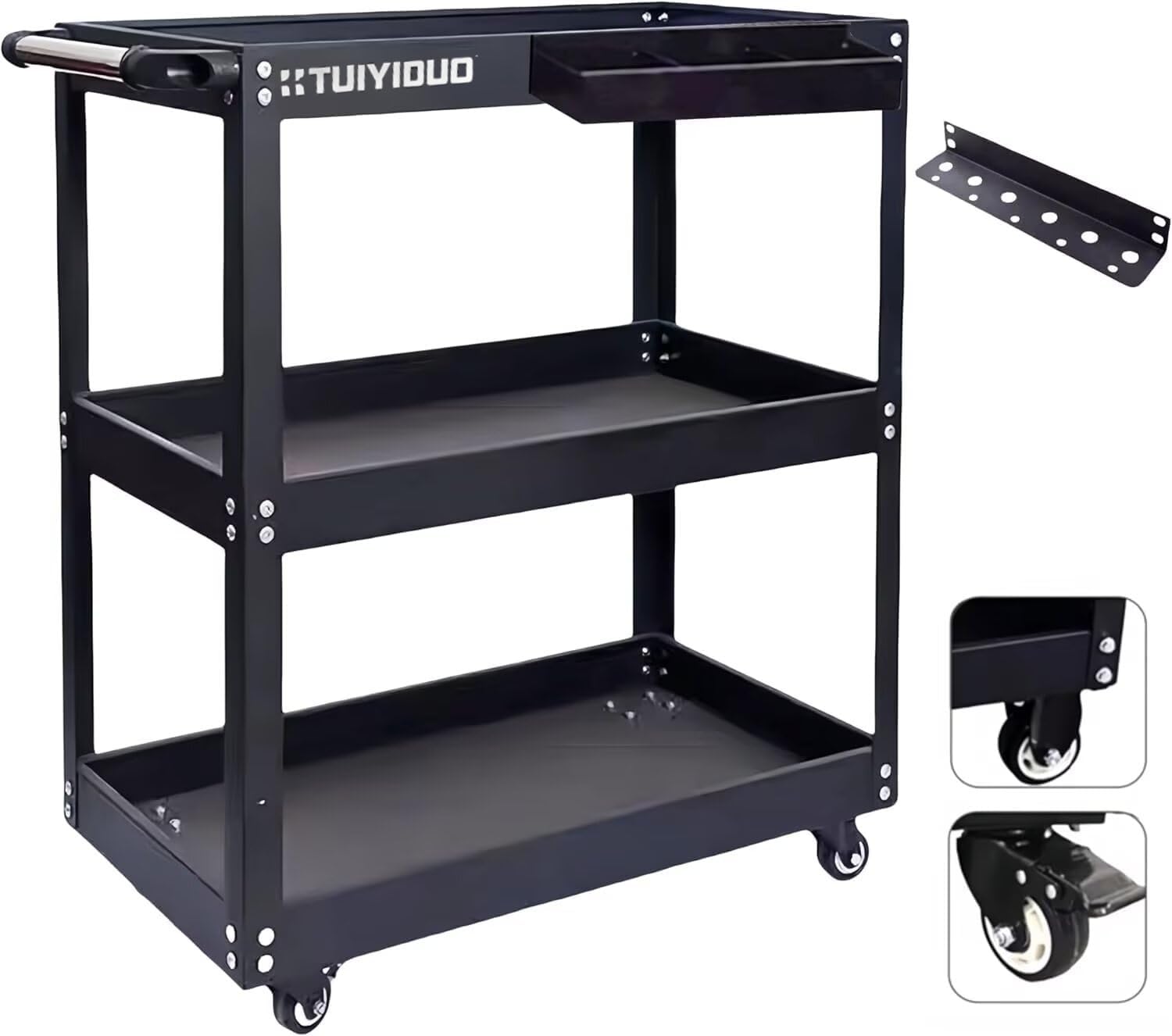 三段 工具カート 耐荷重200kg ツールカート 工具ワゴン ドライバーホルダー キャスター付き DIY ガレー..