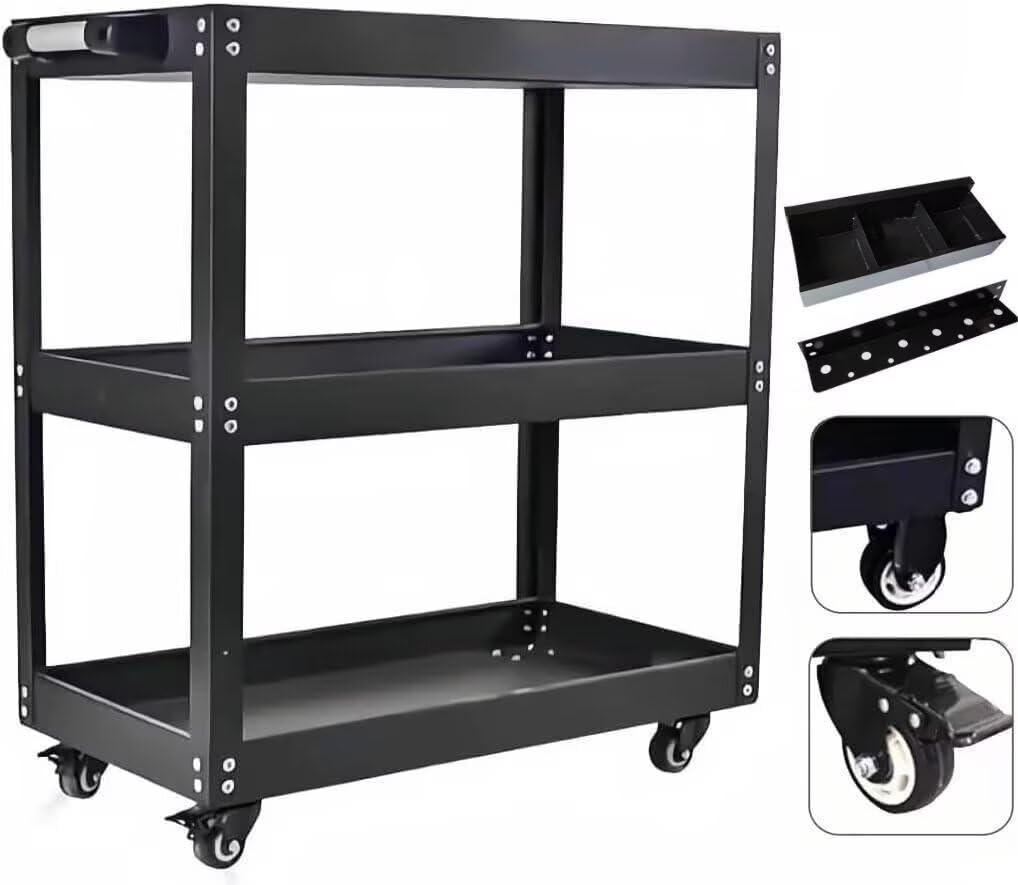 三段 工具カート 耐荷重200kg ツールカート 工具ワゴン ドライバーホルダー キャスター付き DIY ガレー..