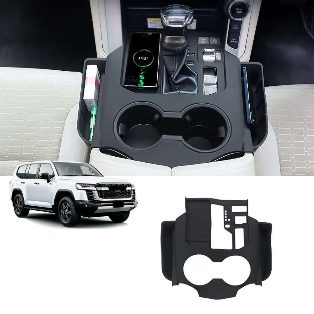 ランドクルーザー300プラド 300 LC300 FJ300 2021-2023 カスタムパーツ センターコンソール収納保護カバー ウォーターカップパネルカバー シリコーン ランドクルーザーアクセサリー (黒)