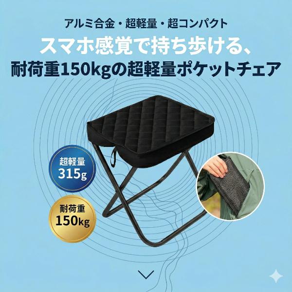 ＼マラソン当店ポイント10倍！／ 折りたたみ椅子 軽量 コンパクト アウトドア ポケットチェア 折りたたみチェア アウトドアチェア ミニチェア 超軽量 約315g 耐荷重150kg キャンプ 釣り フェス 行列待ち 運動会 登山 旅行 おしゃれ 持ち運び linksonline-10000466 リンクスオンライン 楽天市場店 サンプル画像2