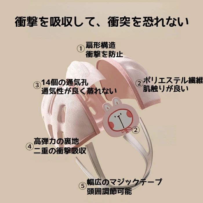 Linnellのベビーヘルメット 赤ちゃん ヘッドガード ごっつん防止 転倒防止 頭部保護 ベビー クッションヘルメット 360度 衝撃吸収 軽量 約100g 通気 メッシュ サイズ調整 あたまガード セーフティー 出産祝い 0〜2歳｜アングル3