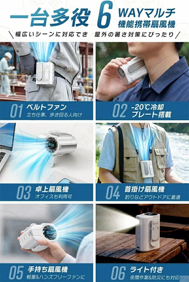 【2026新型 冷却プレート付・最大24H持続】 腰掛け/首掛け/手持ち/卓上 120段階風量 17000rpm超高速モーター 強風 充電式 携帯扇風機 腰掛けファン 小型 ポータブル扇風機 ストラップ&スタンド付 屋外作業 工事現場 アウトドア 熱中症対策 父の日 ギフト - 3