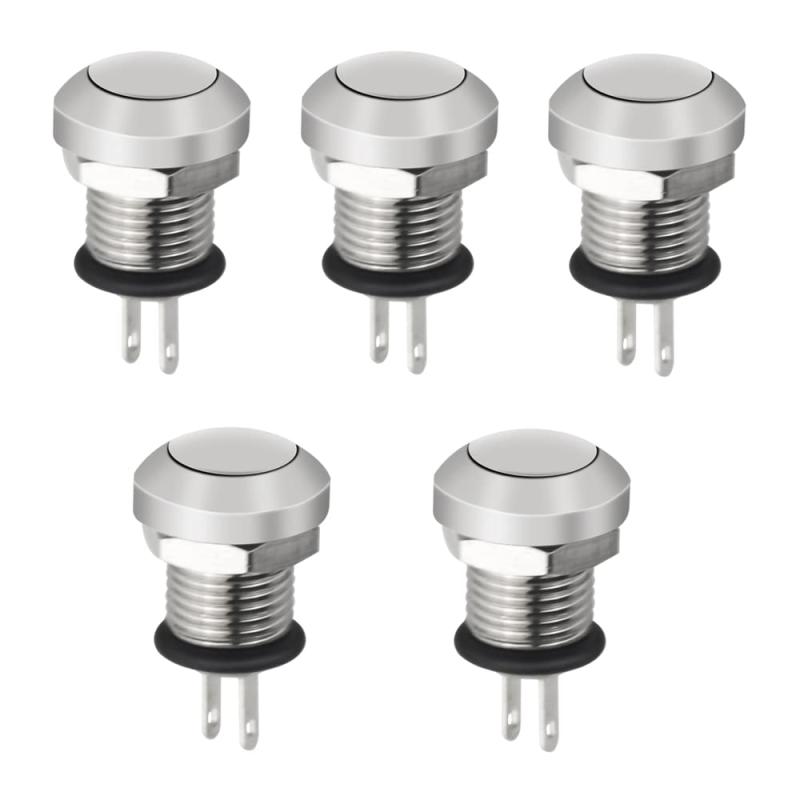 8mm モーメンタリ防水 押しボタンスイッチ 1A 24V 1NO 5個セット 銀メッキボタンとニッケルメッキ銅スイッチ(装着直径8mm)