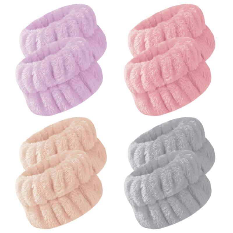 手首バンド 洗顔用 リストバンド 吸水 速乾 4ペア入り 伸縮性 柔らかい タオルリストバンド ウォッシュバンド シュシュ 多機能