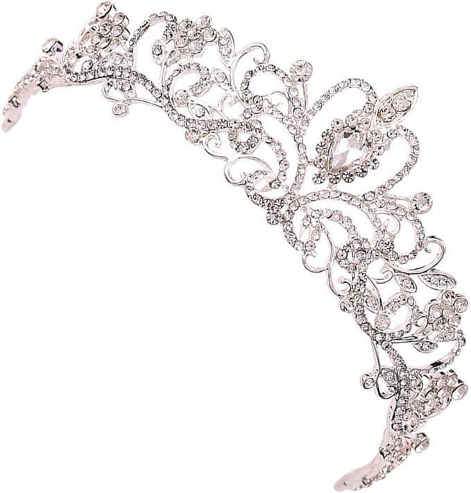 ティアラ（合金/銀/1個入り）ウエディング髪飾り 花嫁ティアラ ブライダルクラウンヘアアクセサリー 結婚式王冠 女性の髪飾り ウエディングドレスアクセサリー 合金ラインストーン 結婚