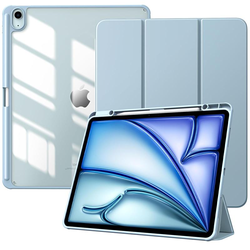Hand Spring - iPad Air 12.9 ケース iPad air 12.9インチ ケース 2024 iPad air 12.9 カバー iPad Pro 12.9 第4/5/6世代 ケース 12.9インチ 透明バック 薄型 PUレザー キズ防止 三つ折り TPU