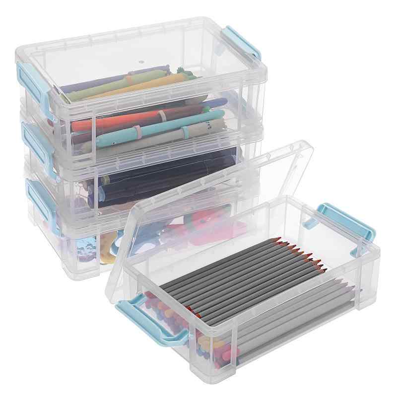 多機能筆箱 収納ケース 積み重ねでき ス プラスチック 透明 シンプル クリア 収納ケース 工具ケース ふた付き 4個セット lino-select-10005173 LINO select楽天市場店 サンプル画像3
