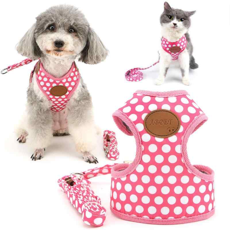 ZUNEA 犬用 ハーネス リード セット 可愛い ドット柄 ソフトメッシュ 胴輪 チワワ用 散歩 ペット用品 ドッグウェア 小型犬用