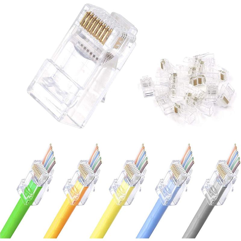 100個セット貫通式RJ45 コネクタ UL認定 CAT6 CAT5E CAT5 LANケーブル用 配線簡単 爪折れにくい 23-26AWG