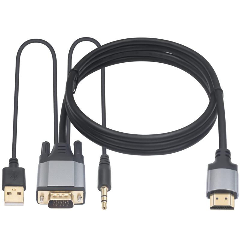 VGA to HDMI Conversion Adapter Cable, Gold-Plated VGA to HDMI Converter, 1080P Active VGA Digital to HDMI Analog Video Adapter with Audio Output Converter, for Desk, Projector, HDTV, etc.
