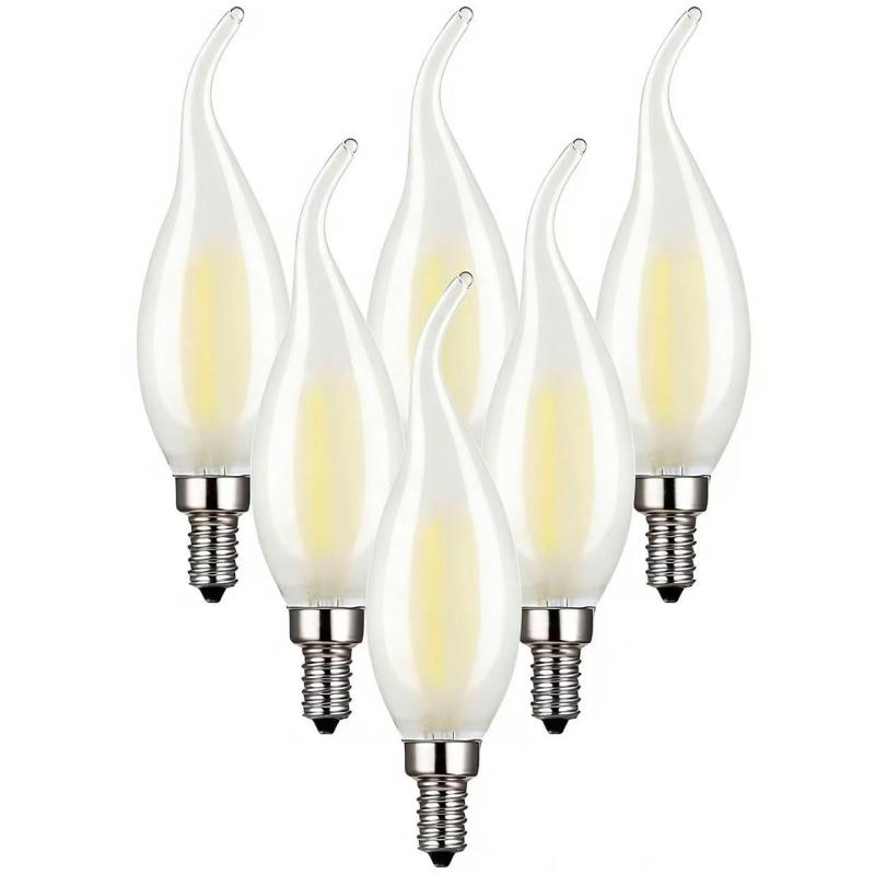 Rakuten - シャンデリア電球 LED 6W E17 エジソン電球 ローソク型 60W形相当 720lm 復古電球 2700K 電球色 磨りガラスの材質 調光器非対応 シャンデリア 蝋燭型 省エネ PSE認証済み 6個入り