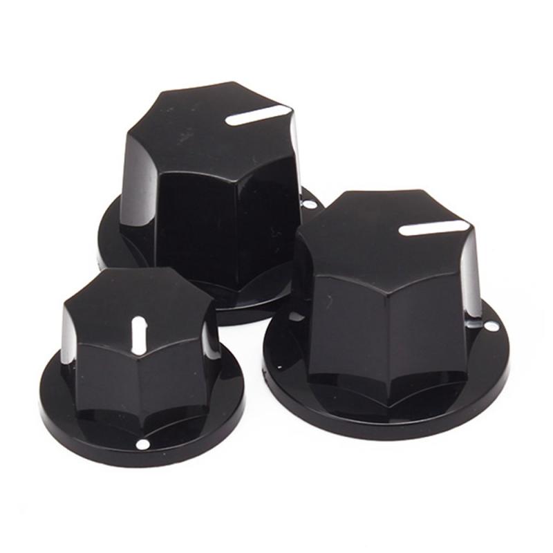 ブラック 1 SET OF 3 コントロールノブジャズベース用 6mm ポット エレキパーツ 七角形 便利な操作性 ヴィンテージスタイル