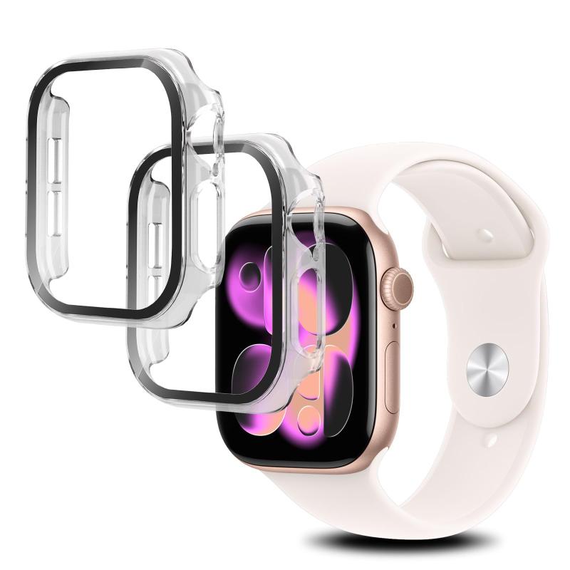 Rakuten - 2枚セットFor Apple Watch Series 11 42mm ケース カバー ガラスフィルム 一体型 全面保護 高透過率 高感度タッチ 軽量 衝撃吸収 指紋防止 防水防塵（クリア）