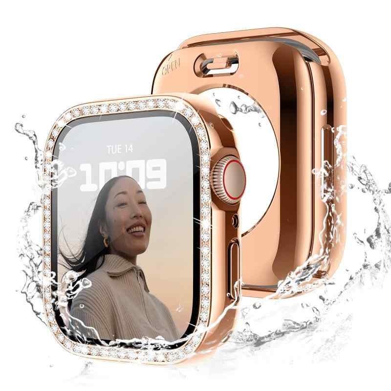 乐天商城 - コンパチブル Apple Watch ケース キラキラ アップルウォッチカバー 防水ケース ガラスフィルム付き 一体型 IP68防水仕様 ダイヤモンド 光沢感 オシャレ レディース