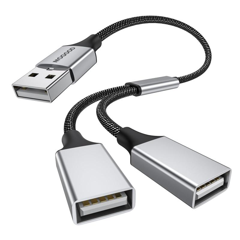 USB分岐器 USB分岐器1進2出アダプタ 充電/データ伝送のためのダブルUSB 2.0電源ケーブル 拡張ダブルUSBポート 拡張ハブノートパソコン/Mac/自動車のための追加マルチポートデータ分割(2.0)