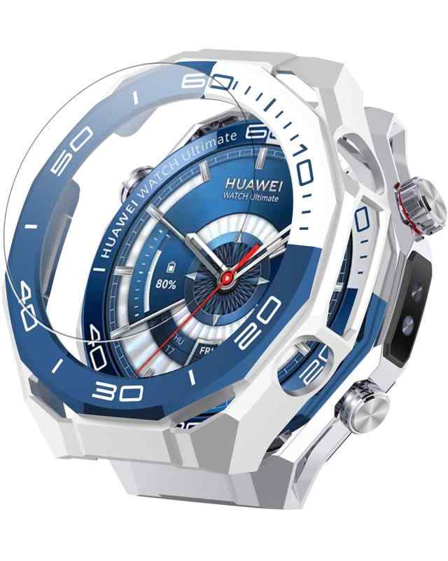 Rakuten - For HUAWEI Watch Ultimate 2 用 ケース+フィルム カバー ソフト PC製 プロテクターカバー 落下 衝撃吸収 全面保護 装着簡単 高耐久 装着簡単 フイルムなしブルー&シルバー