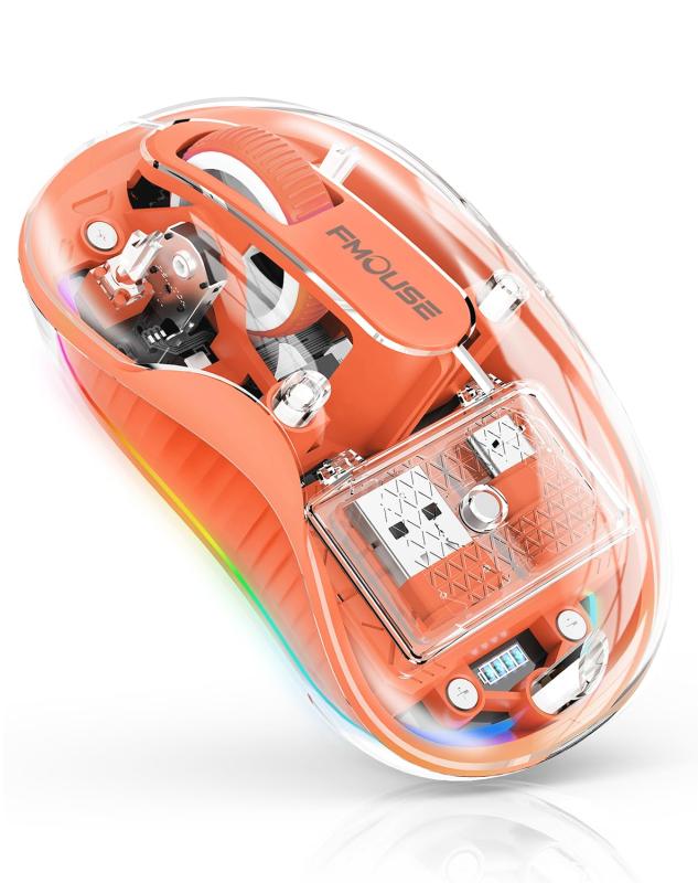 クリア ワイヤレスマウス 3 モード デュアル Bluetooth+2.4GHz USB/Type-C デュアルレシーバー付き 静音 Type-C 充電式 LED ライト搭載..