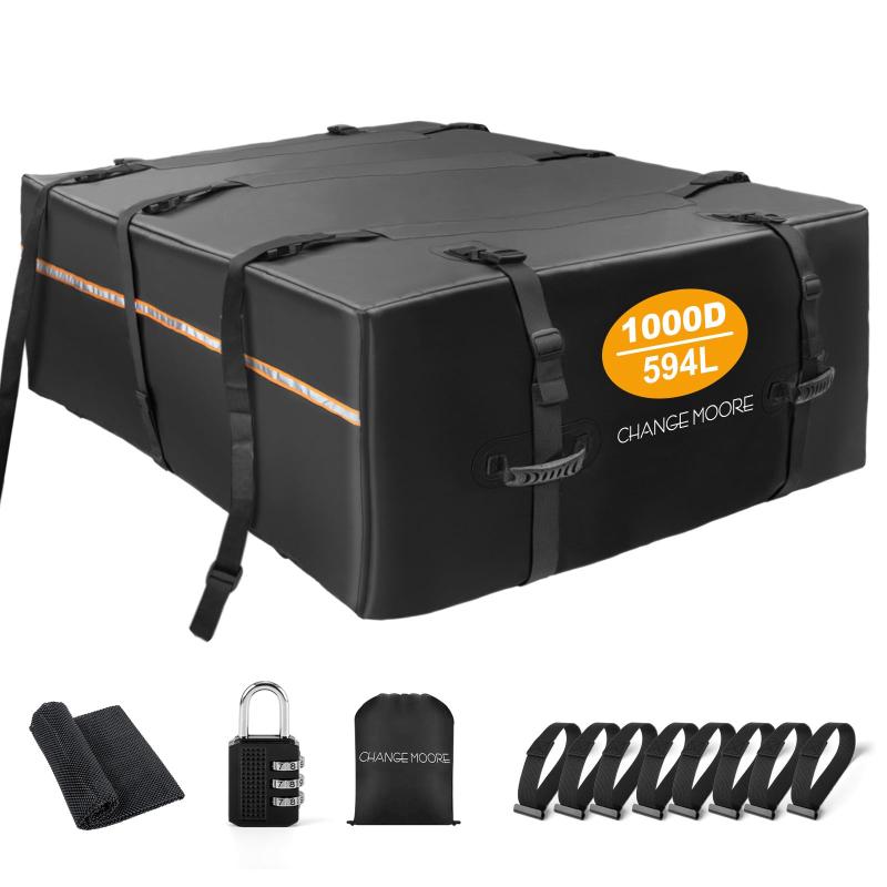 Rakuten - ルーフキャリアバッグ IPX6防水カーゴバッグ 屋根バッグ 折り畳み 大容量594L 耐荷重35kg 8本ベルト 取付簡単 二重PVC防水加工 高強度 1000D ポリエステル 隠れ式防水ファスナー 防