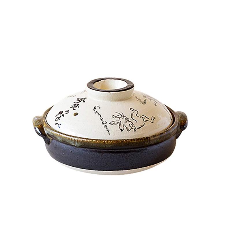 佐治陶器萬古焼土鍋鳥獣戯画日本製ホワイト