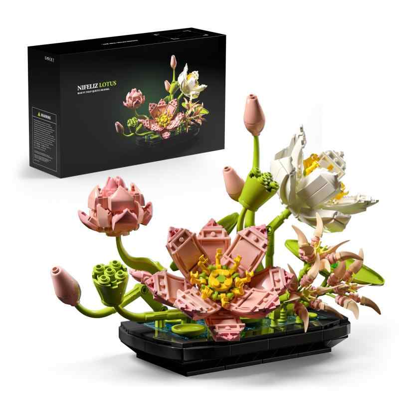 ハスの花ブロックおもちゃ 大人向け組み立てブロックモデル（506 ピース、NF10334）