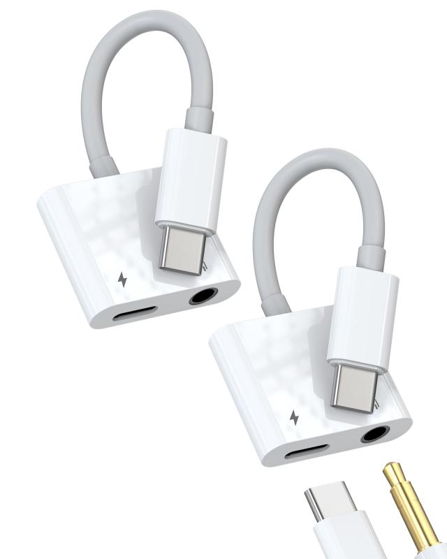 タイプC 3.5mmイヤホンジャック変換アダプタ（2パック）USB Cオーディオ同時急速充電器対応 Apple iPhone15 Pro Max Plus IPad Pro DAC 変換器Type-C AUX ケーブル 接続スマホヘッドフォンマイクコネク