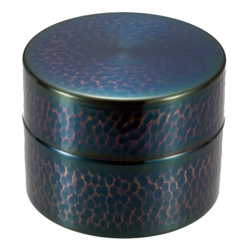 新光金属 茶筒 青銅仕上げ 中(容量:100g) 純銅青被仕上げ 鎚目茶筒 BC-304B