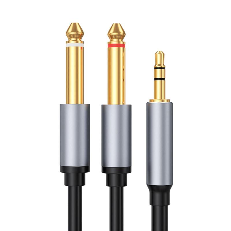 3.5mm to 6.35mm 変換ステレオミニプラグ 2分配 変換ケーブル AUXケーブル オス-オス 金メッキ 高耐久 軽量設計 スマートフォン PC CDプレーヤー スピーカー アンプ 等に適用 1m