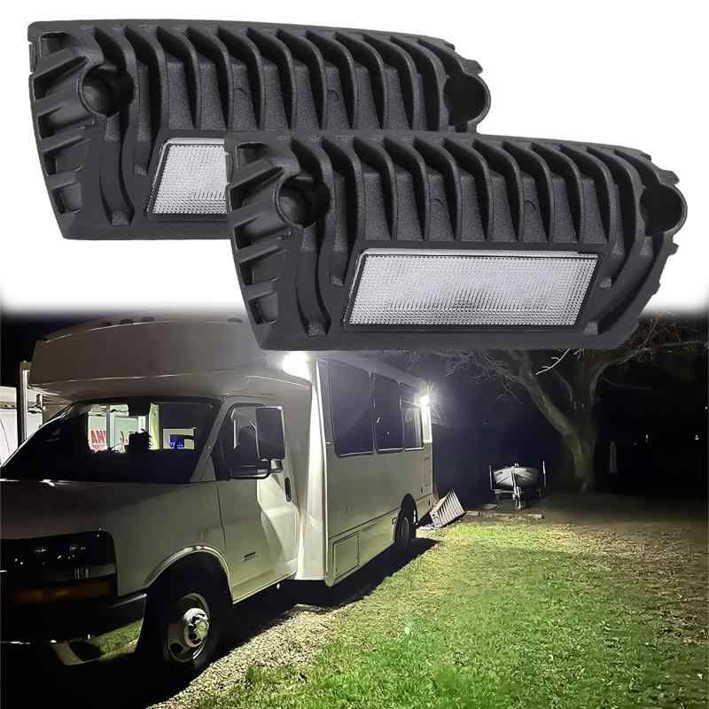 Rakuten - RV外部ランプ、12V DC 低電流 Ledポーチランプ アルミ ベースLedシーンランプ RVキャンピングトレーラーポーチ 牽引 第5ラウンド多目的車と互換性 ホワイト …