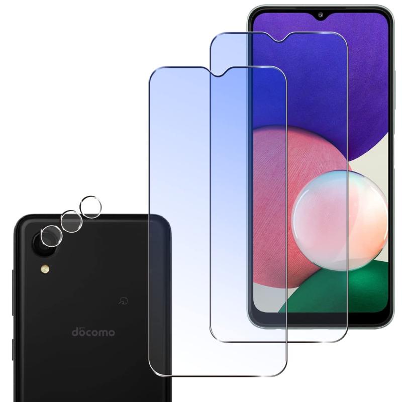 乐天商城 - 対応 Galaxy A22 5G 用 ガラスフィルム ブルーライトカット 2+2枚セット Galaxy A22 5G SC-56B 保護フィルム *2 + カメラフィルム *2 高 品質 日本AGC旭硝子素材 硬度9H 強化ガラス 衝撃