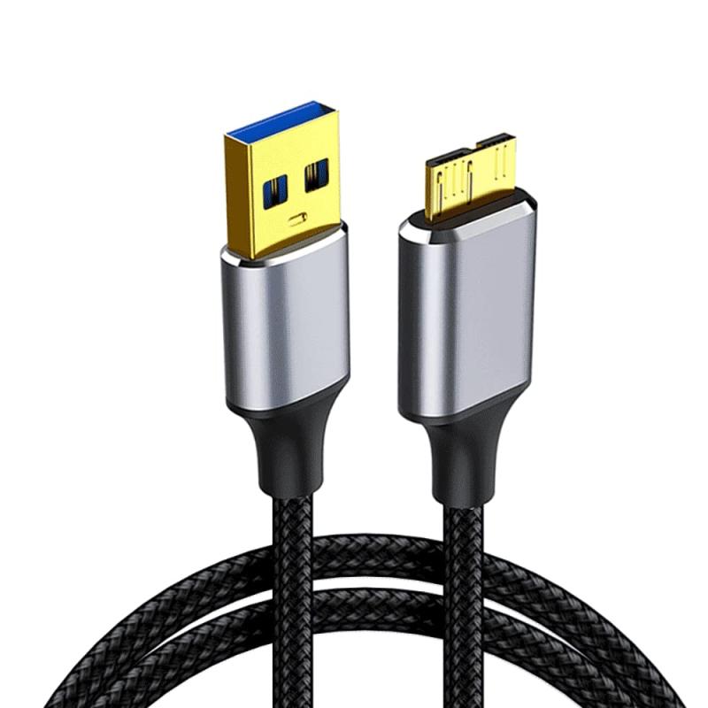 USB3.0 Micro B ハードディスク ケーブル USB タイプAオス - マイクロBオス 5Gbps データ高速転送ケーブル 高耐久性 ナイロン編み外付けHDD/D,Blu-ray,BDドライブ,デジタルカメラ用