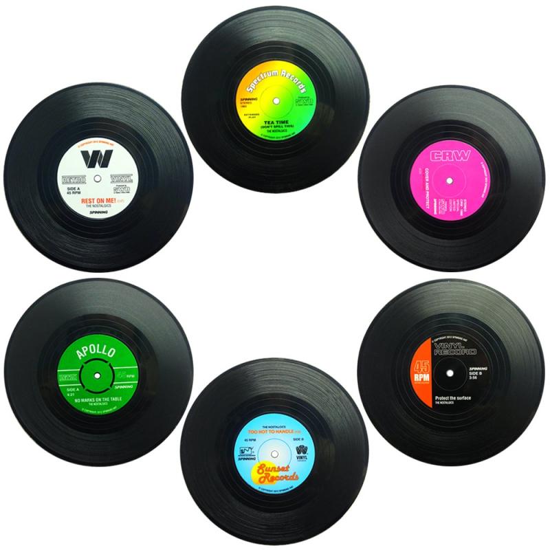 Rakuten - コースター シリコン 6枚セット おしゃれ レコード コップ用マット コーヒー ドリンク 滑り止め 4.1inch