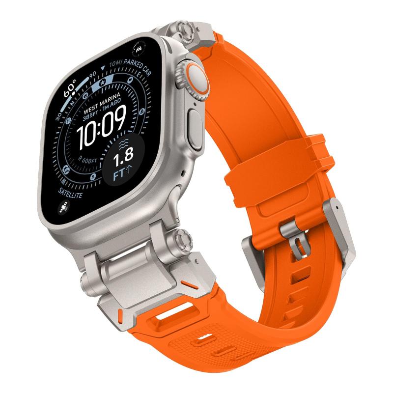 Rakuten - ゴム時計バンドに対応Apple Watch 44mm 45mm 46mm 49mm、TPUラバー製腕時計バンドメタルコネクター付き、適合iWatch 11/10/9/8/7/6/5/Ultra3 2 1/SE、調節可能、隙間なしスポーツウォッチベルトクイ