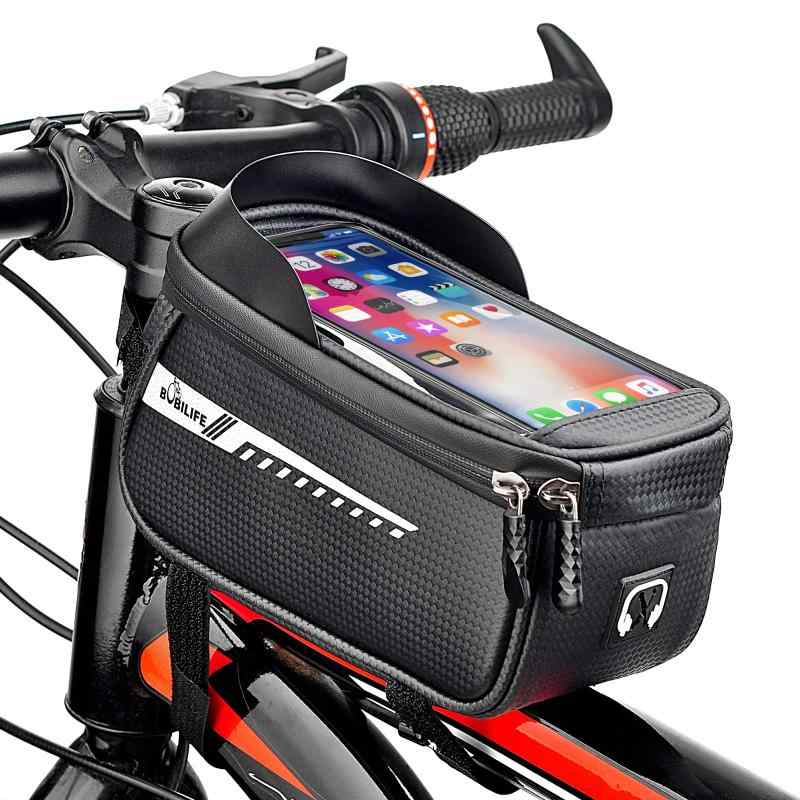 Rakuten - (ボビライフ) 自転車フレームバッグ 携帯電話ホルダー付き - 防水自転車フロントチューブバッグ 電話ケースマウントポーチ付き iPhone Galaxy Phone 7インチ以下のほとんどのスマートフォ