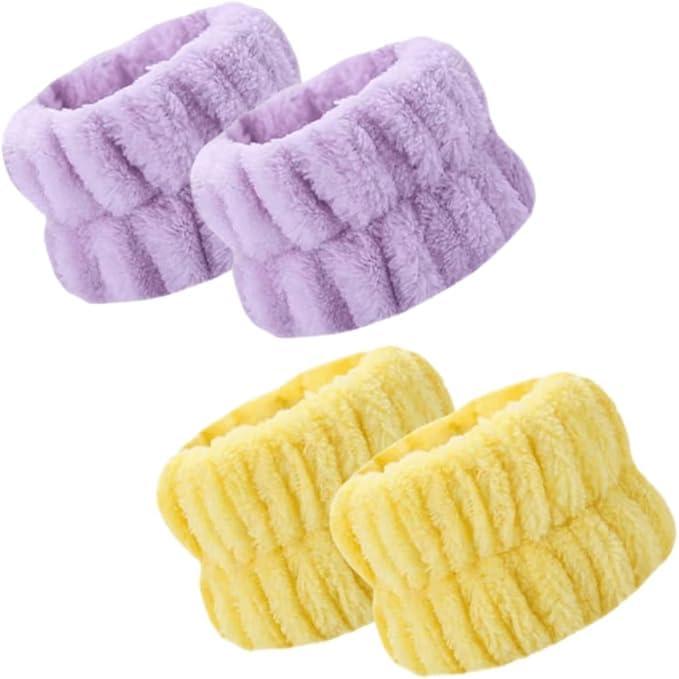 洗顔用 手首バンド リストバンド 2ペア入り 超吸水 速乾 伸縮性 ふわふわ 袖口 袖 腕 服 濡れ防止 マイクロファイバー製 食器洗い 手洗い 家事 運動用 男女兼用