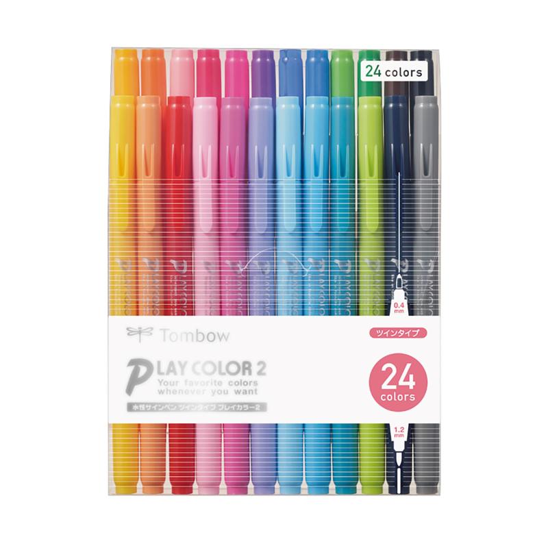 乐天商城 - トンボ鉛筆 水性 サインペン 24色 (太&細ツインタイプ) カラーペン プレイカラー2 GCB-012