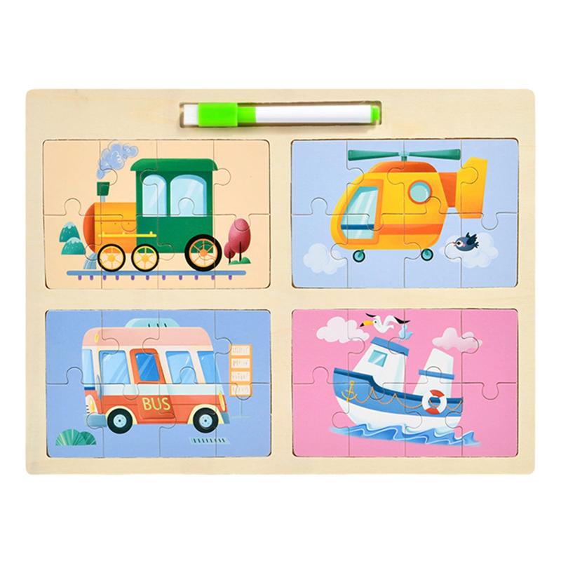 乐天商城 - 木製パズル 型はめパズル 形合わせ 4 in 1 パズル 消せるお絵かきボード 幼児早期開発 色認知 脳トレ 手眼協調能力 1歳~5歳 子供 男の子と女の子のおもちゃ 誕生日プレゼント
