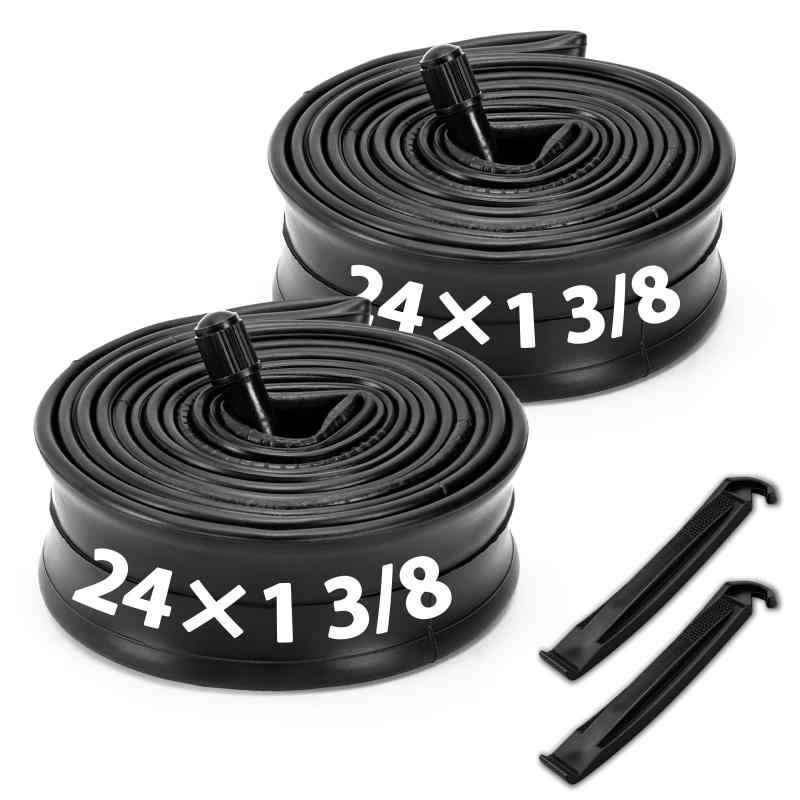 2本 24/26/27×1 3/8 自転車 チューブ: 24/26/27型WO アーバンバイク 自転車用チューブ - 32mm 米式/英式 バルブ、+2本タイヤレバー - 軽快車、ママチャリに最適です
