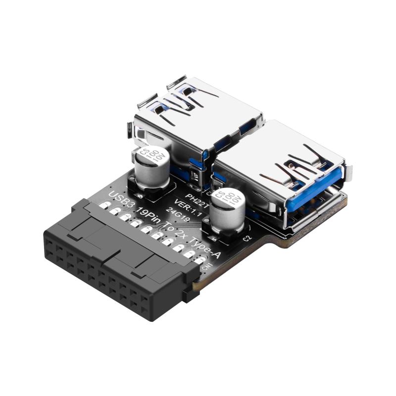 USB3.0 フロントパネルヘッダー USB 3.0 19/20ピン-デュアルUSB A マザーボードアダプター USB3.0 19ピンメス-ダブルUSB Type A メス フロントコネクターコンバーター