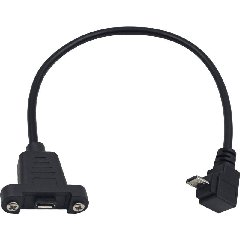 Rakuten - Micro USB延長ケーブル5ピン micro-B オス-メス 延長ケーブル90度 L型マイクロusb 延長アダプター パネルネジ穴付き（下向キ）