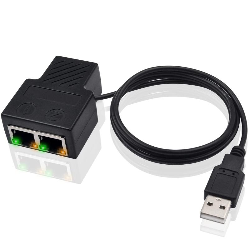 RJ45 LANケーブル延長コネクタ、LAN 延長 RJ45 中継コネクタ、（USB電源ケーブル付き）Lan 分岐 同時接続アダプタ、100Mbps RJ45 分岐 LAN イーサネットコネクタアダプタ(2デバイス同時使用対