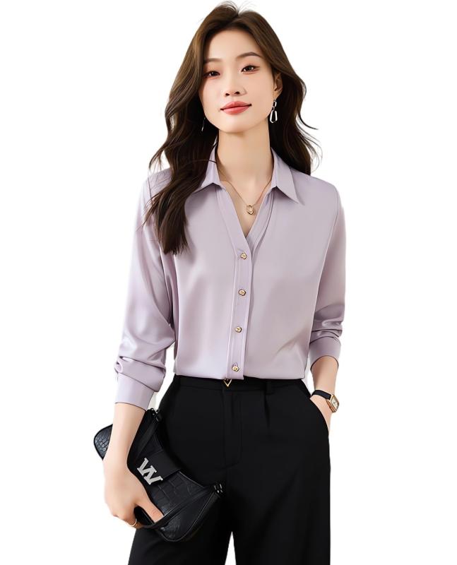 シャツ ブラウス スキッパー レディース ビジネス オフィス Yシャツ スーツ 就活 OL 無地 入学式 卒園式 大学 UV 紫外線カット 通勤 Vネック 前開き 長袖 春 夏