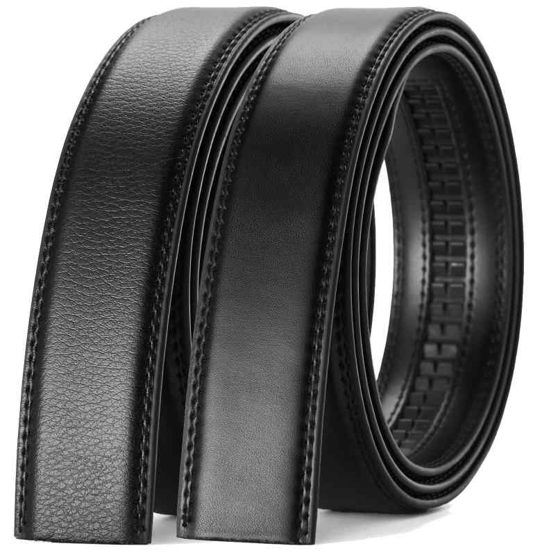 [] 2本セット ベルト メンズ 交換用 穴なし 35mm - 紳士用 ビジネス スーツ - 革のみ バックルなし サイズ調整可能 オートロック式