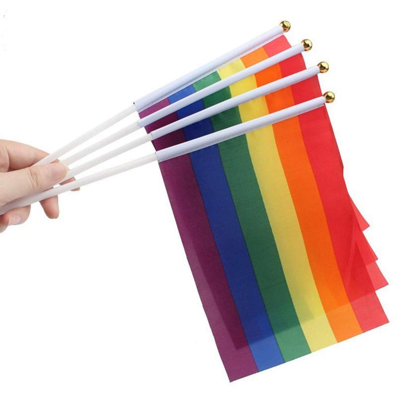レインボー旗 20枚セット フラッグ ミニ手旗 虹色 LGBT 同性愛 プライド 平和 自由 平等 祭り イベント パレード 観戦 式典 応援旗 ポリエステル パーティー 飾り 撮影小物 (14*21cm)