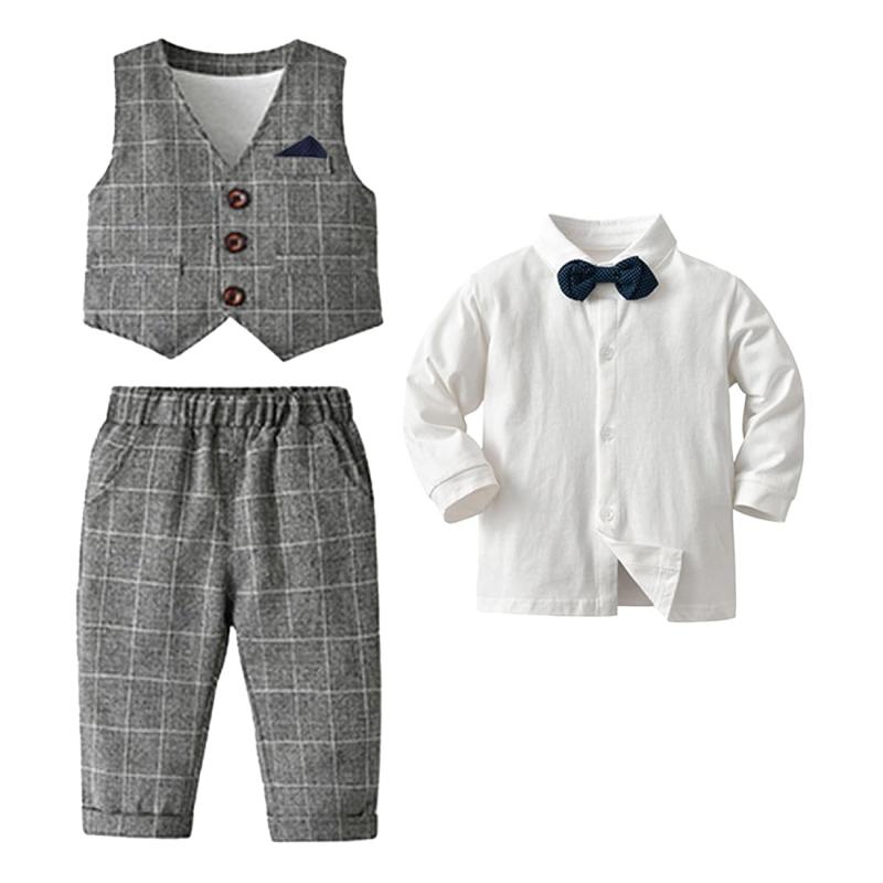 Maternity Foods - [] ベビー 男の子 フォーマル 子供 4点セット スーツ 紳士服 長袖シャツ イギリス風 洋装フォーマル キッズ やわらかい 綿 チエック柄 お誕生日 卒園式 初節句 お出かけ BXZ01